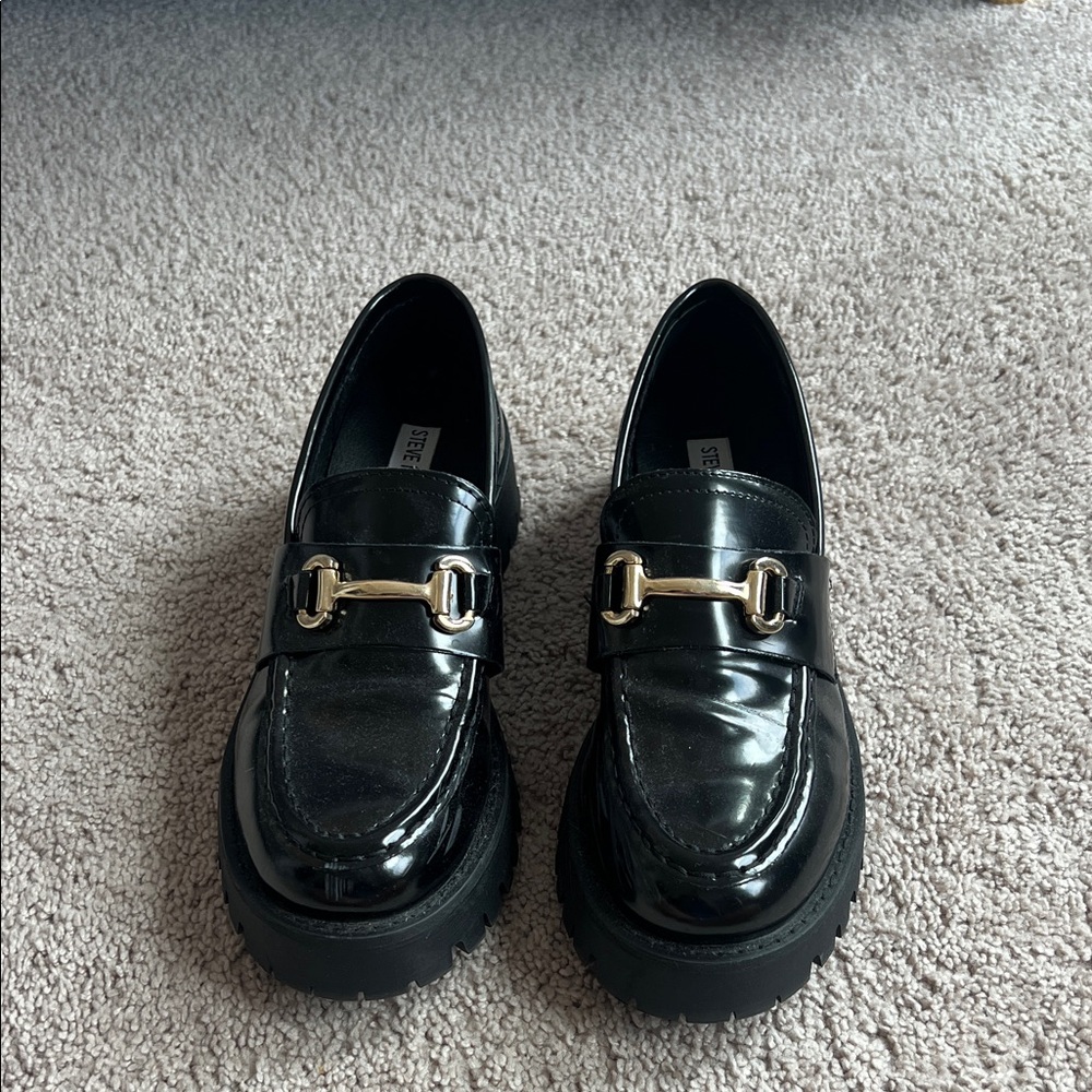 Steve Madden Black Loafers with Gold Accent